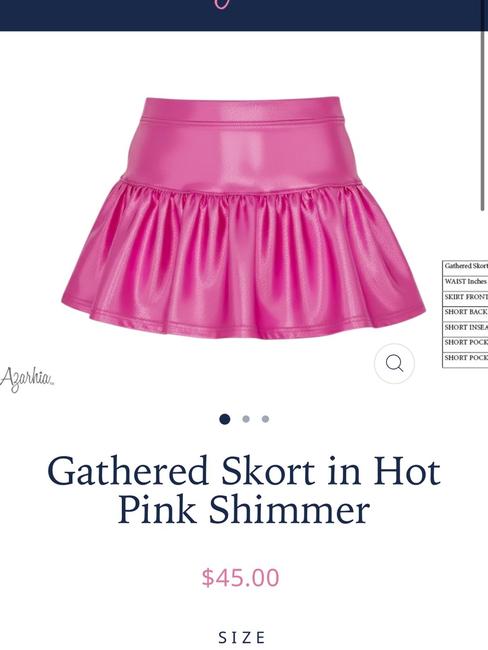 Azarhia Hot Pink Shimmer Gathered Skort Girls Size YS 6/7 Athletic Tennis Skirt